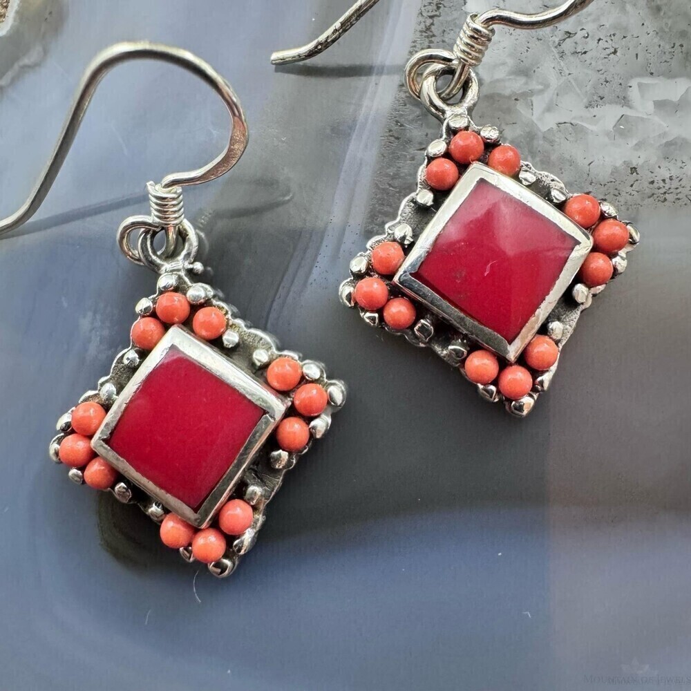 Sterling Silver Southwestern Style Red GemstoneTiny Dangle Earrings For Women